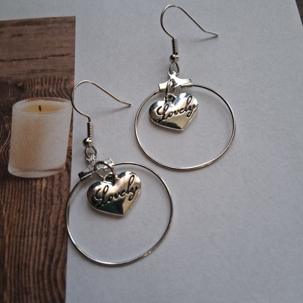 Silver 'Lovely' Heart Hoop Earrings - Women Jewelry